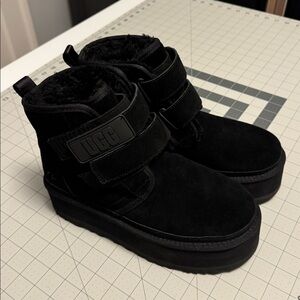 Black suede platform uggs with Velcro straps